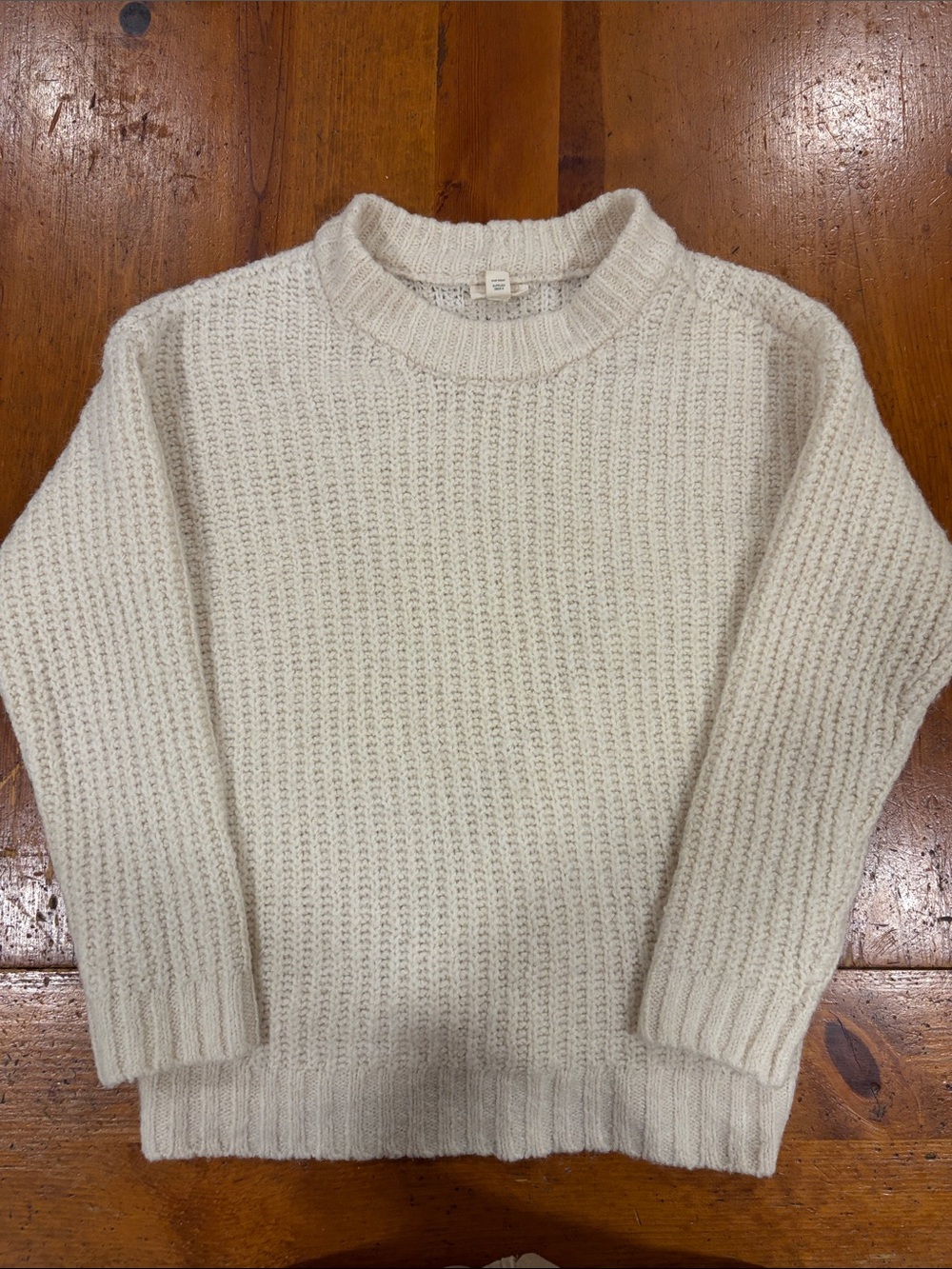 a.n.a Ivory-White Crewneck Textured Knit Sweater